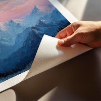 Snow capped mountain peaks