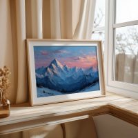 Snow capped mountain peaks