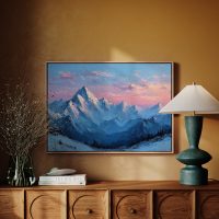 Snow capped mountain peaks