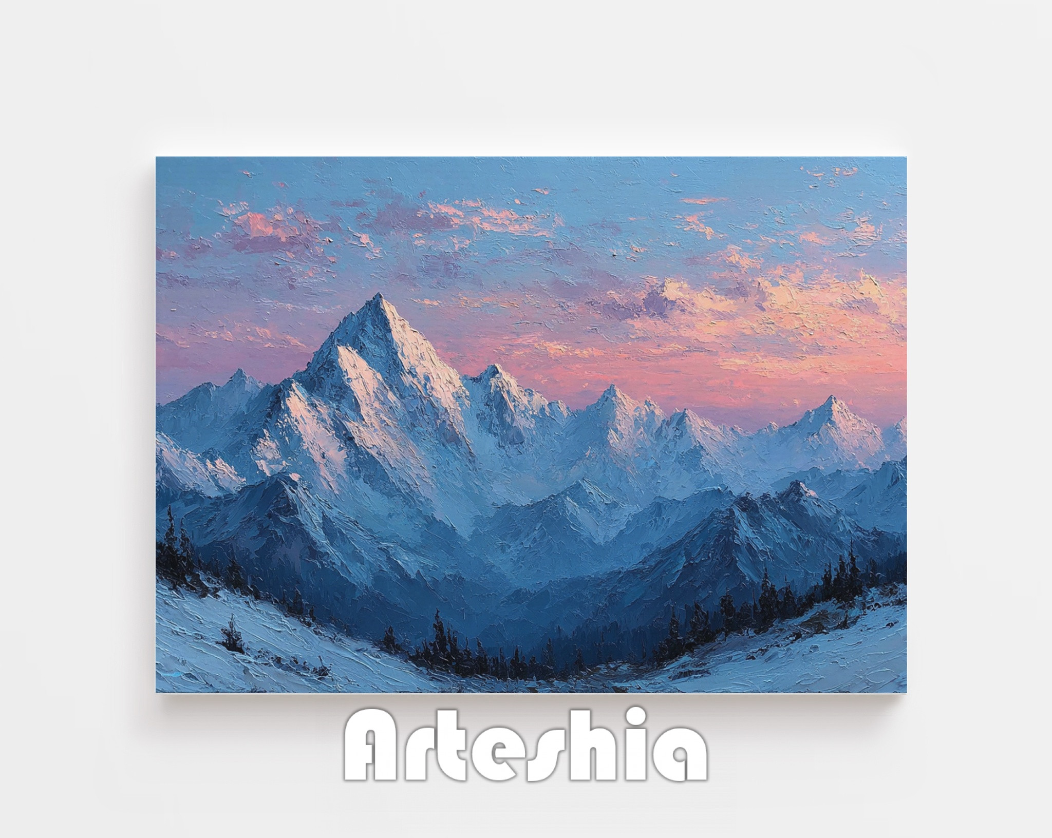 Snow capped mountain peaks